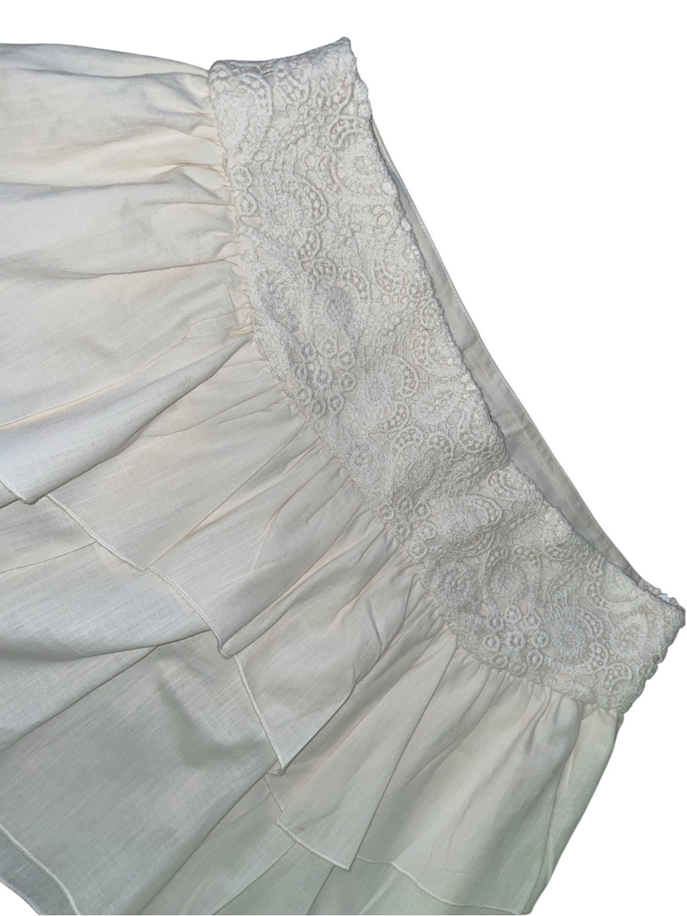 Zara Ivory Lace Waist Tiered Ruffle Mini Skirt Side Zip NWOT